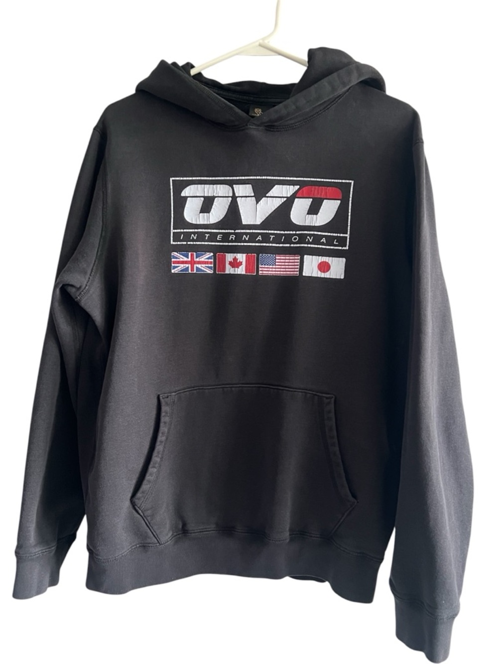 October’s Very Own OVO Black International Logo Flags Hoodie Size Medium RARE